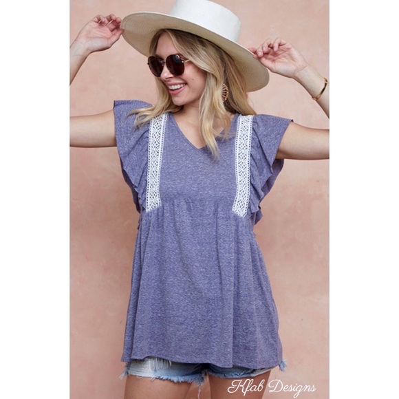 ❤️NEW! V Neck Tri Blend Soft Knit Top with Crochet Lace Detail! - Picture 6 of 10